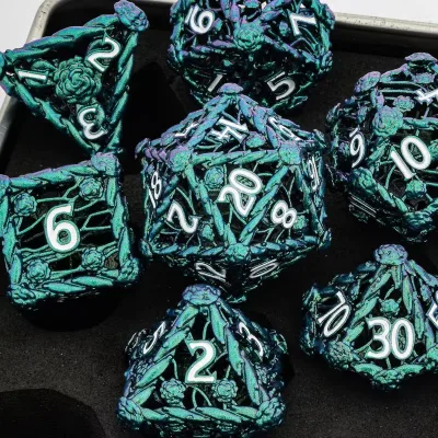 Custom Polyhedral Dungeons and Dragons Hollow Metal Game Dice Set DND RPG Engraved Dice Set