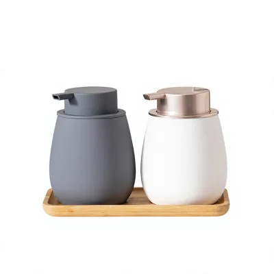 Foaming Rubber-finish Ceramic Press-type Soap Dispenser with Mousse Refill Lathering Bottle for Body Wash Shampoo Made in China