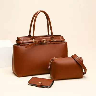 Multi-Piece Mother Daughter Solid Color Zipper Closure Polyester Tote Bag Large Capacity Commuter Shoulder Handbag for Women