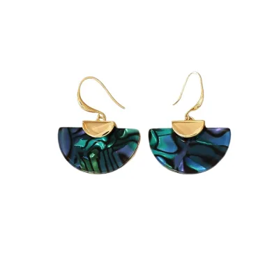 Modern Bohemia Brass Geo Fan Earrings with Iridescent Finish