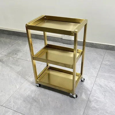 High End Gold Metal Salon Trolley Cart 3 Layer Anti-spill Tray Rolling Beauty Tool Cart for Hair Salon Spa Nail Lash Studio