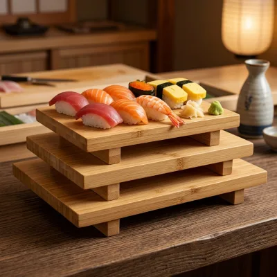 Hot Sale Japanese Style Bamboo Sushi Serving Tray Sushi Board Sashimi Platter Eco-Friendly Tableware for Rolls Nigiri Appetizer