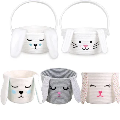 Factory Customized Low Price Wholesale Many Bunny Shaped Foldable Multi-Purpose Cartoon Style Cotton Material Easter Baskets