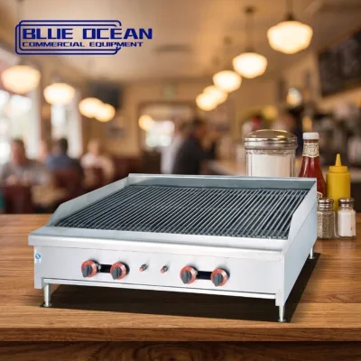 Blue Ocean Commercial Silver Stainless Steel Countertop Gas Grill Polished Finish Fire-Retardant Coating Adjustable Height Legs