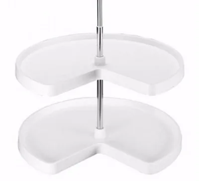 2-Tier White Iron Corner Kitchen Cabinet Storage Baskets Rotating Shelf for Base Cabinets Furniture