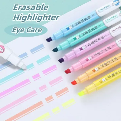 Hot Style Double Tip 6 Colors Erasable Highlighter Highlight Key Content in Classroom Learning Marking Pen