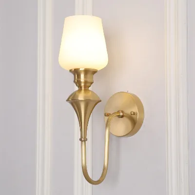 Copper Glass Wall Lamp Living Room Bedroom Wall Lamp Home Hotel American Style Lighting Luxury All Copper Wall Lamp