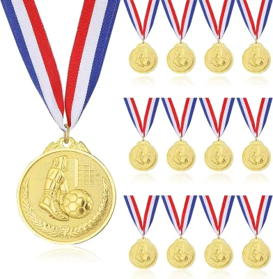 Flat Round Golden Platinum and Red Copper Award Medals with Neck Ribbon Sports Winner With Packing Lanyard