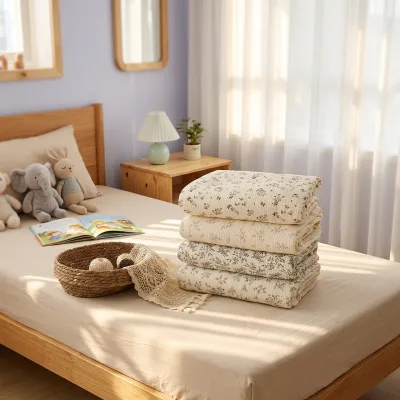 100% Bamboo Cotton Muslin Crinkle Fabric Blended High-count, High-density Home Children's Sheet