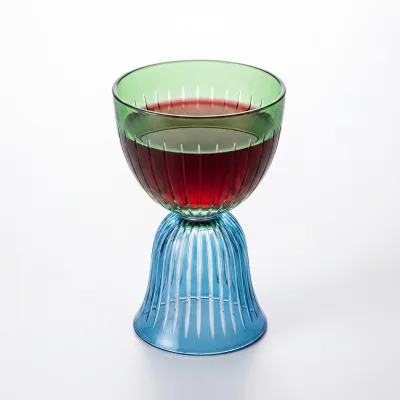 Hand Carved Crystal Colored Glass Cup Classic Style Reversible Drinking Goblet 300mL Multipurpose Tea Beer Water Wedding Hotel