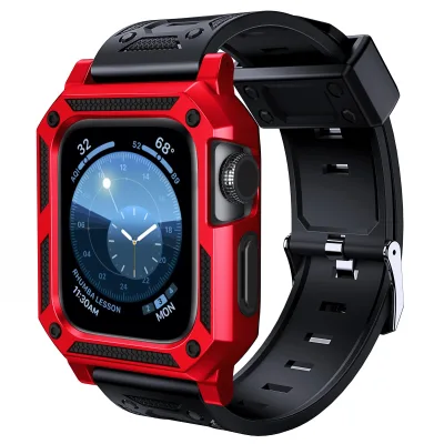 Silicone Sport Band with Smart Watch Case for Apple Watch 3-8 38/40/41mm 42/44/45mm PC Armor Protector for 40/41/42mm Models