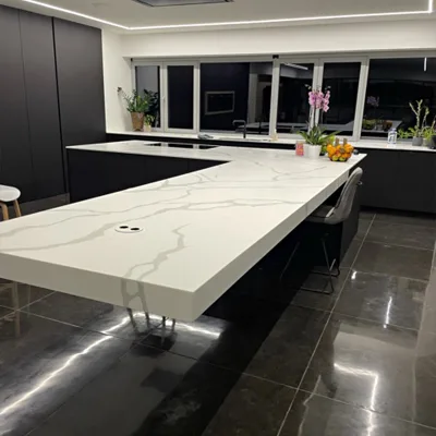 Korean Pure White Texture Pattern Quartz Stone Solid Surface Kitchen Countertop