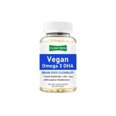 ODM OEM Vegan Omega-3 DHA with Vitamin D3 Vitamin K2 Total Omega-3 Fatty Acids Supports Brain Function Heart Eye Joint Health