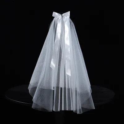 Short butterfly Bow Ribbon Bride Veil with Hair Comb Wedding Accessories Bridal Headwear