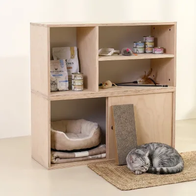 Cat Furniture Wooden Modular Stackable Cat Tree Shelf Cat Bed House Enclosed Pet Cave Kitten Room Accessories Cabinet