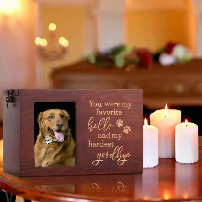 Pet Urns for Dog or Cat Ashes,with Photo Frame,Memorial Keepsake Box with Black Flannel As Lining,Loss Pet Remembrance Gift