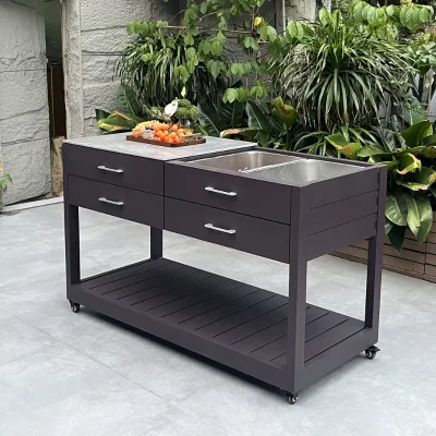 Factory Custom Patio Garden Set Aluminum Outdoor Dining Sideboard with Drawer Outdoor Cabinet