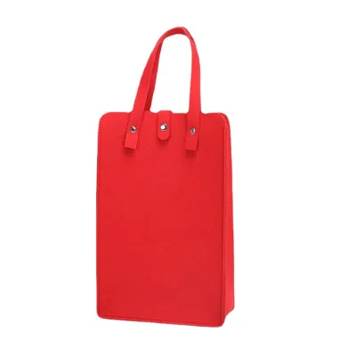 2024 Custom Logo Wool Felt Fabric Tote Wine Cooler Insulated Red Wine Bags Handle 2 Wine Bottles New Design Printed Can Cooler