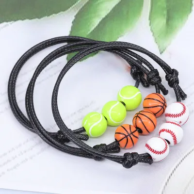 Basketball Football Baseball Softball Charm Bracelet Waterproof Wax Rope Sports Bracelets