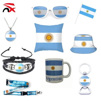Hot Sports Argentina Team High Quality Cup Lanyard Glass Hand Flag Argentina Celebration Keychain Football Set Promotional Gift