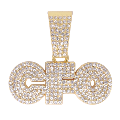 TEMU Hot Sale English Letter CFO Full Diamond Alloy Gold Plated Pendant Versatile Trendy Men's Street Dance Hip Hop Cuban