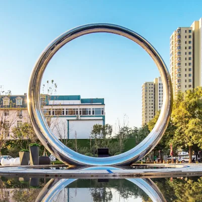 Large Outdoor Urban Public Custom Abstract Stainless Steel Ring Sculpture