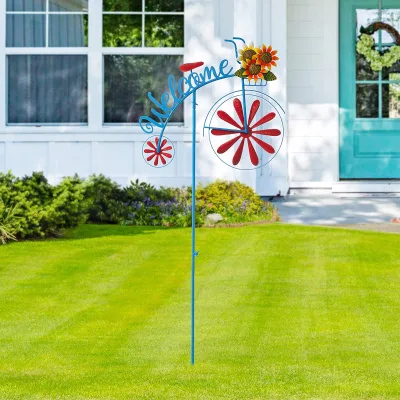 Solar Garden Stakes Christmas butterfly Wind Catchers Metal Bicycle Wind Spinner Welcome Yard Stake Windmill Metal Wind Spinner