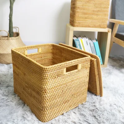 Good Quality Stylish and Pure Natural Rattan Handmade square Storage Basket