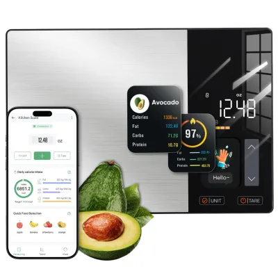 Smart High Accuracy Food Scale TFT Display Tracks Calories/Fat/Carbs/Protein Works App 50 Built-in Foods 23 Nutrients