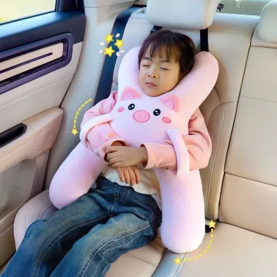 Long-Distance Car Head & Neck Pillow Children Rear Seat Cushion & Throw Pillow with Ventilation Cartoon Soft Napping in Comfort