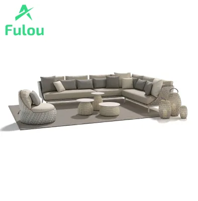 Luxury Indoor-Outdoor Coffee Table Set Waterproof Wicker Rattan Rectangular and Round Table and Sidetable