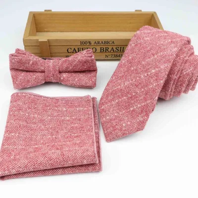 Polyester Wool Neck Tie Set for Men Slim Tie Necktie Strip Tartan Bow Tie Hankerchief Set Papillon Wedding Cravat Corbatas