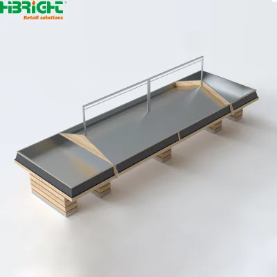 High-end Metal Fruit Vegetable Display Rack Non-toxic Surface Wooden Fruit Crate for Supermarket Fresh Section