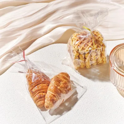 Clear OPP Cello Cellophane Flat Treat Bags With Gold Color Twist Ties for Wedding Gift Candy Cookie Bakery Bread