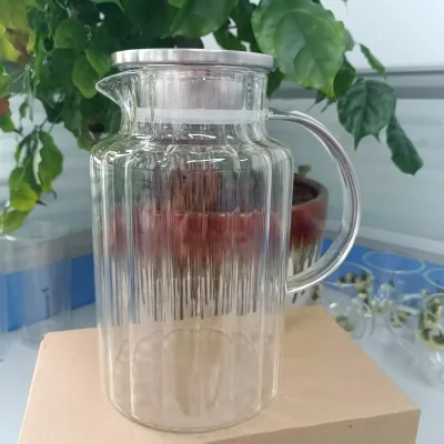 Modern Style Heat-Resistant High Borosilicate Glass Water Jug Pitcher Carafe with Stainless Steel Lid for Home Office Hotel
