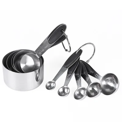 10 Pcs Stainless Steel Silicone pink Kitchen Gadget Food Baking Scale Digital Measuring Spoon and Cup Set of 10 Piece