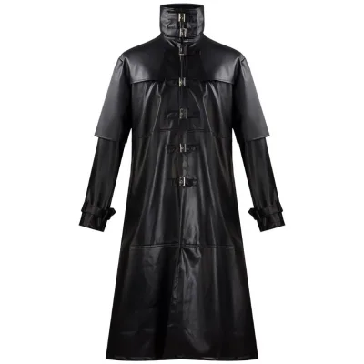 Anime Cosplay Plague Doctor Medieval Retro Leather Coat Tight Buckle Long  Men's PU Leather Costume Halloween Costume