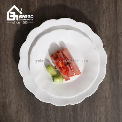 Hot Selling Opal Glass Tableware Supplier Sunflower Shape Pure White Opal Glass Large Serving Bowl 10inch for Home Daily Use