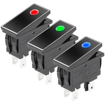 16A 250VAC 4Pin ON-OFF Black Aluminum Actuator Rocker Switch Red Illuminated Metal Rectangle Cover Waterproof Rocker Switch