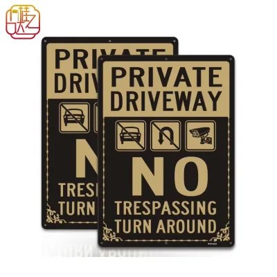 Vintage Style Heavy-Duty Aluminum Private Driveway Sign-No Trespassing/No Parking/No U-Turn UV Printed CCTV Reminder for