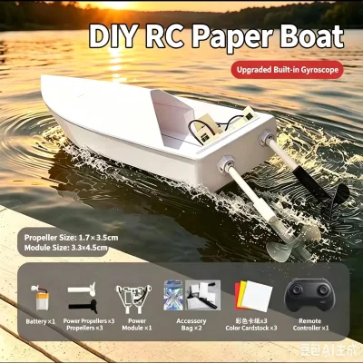 Dowellin RC Paper Boat Kit ABS DIY Remote Control Paper Boat Assembly Kit 2.4GHz Motor Module for Foldable Paper Boats for Kids