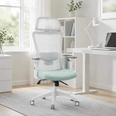 Mint Green Seat White Mesh Office Chair Ergonomic Home Computer Task Chair with Headrest OEM Factory Wholesale