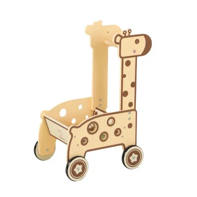 Wooden Simulation Supermarket Shopping Cart Toy for Children's Kids Playing House Multifunctional Baby Walker Giraffe Design