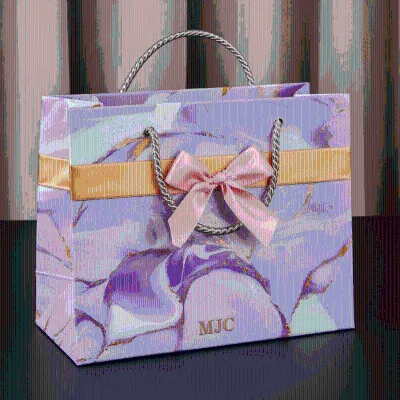 Custom Logo Luxury Retail Boutique Bow Tie Paper Bags Recyclable Beauty Lipstick Cosmetic Gift Shopping Bags