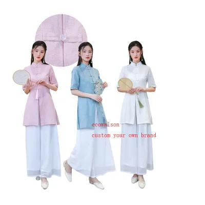 Ecowalson  Ethnic Style Tang Suit Coat Vintage Harajuku   Chinese Tops Women Plus Size Blouse Eleganti Loose Top Pants