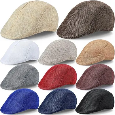 MOQ 100 Cross-border Comfortable Spring/autumn Breathable LINEN Beret Sun Hat Hollowed-out Striped Unisex Capready Stock