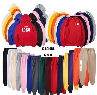 Embroidered Private Label Oem  Hoodie and Jogger Set Unisex Pullover Jumper Two Piece Jogger Pants Set