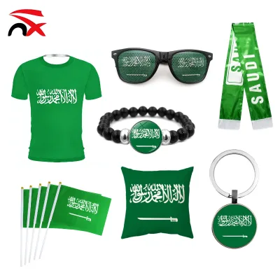 Wholesale Saudi Arabia Flag Set National Day Celebration Sports Fans Cheering Flags T-shirt Glasses Scarf Bracelet Promotion