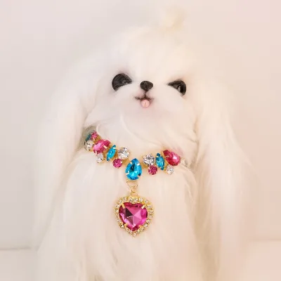 Wholesale luxury Pet Gemstone Necklace Dog Cat Retro Lady Rhinestone Necklace for cat