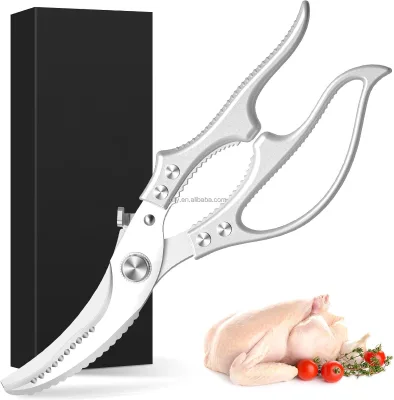 Heavy Duty All-Purpose Kitchen Scissors Non-Slip Handle Safety Lock Spring Loaded Dishwasher Safe for Chicken Cutting
